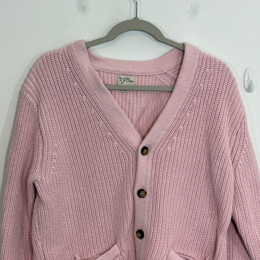 J.Crew Cardigan Sweater Womens Large Pink Ribbed Cotton Crandmacore Soft Girl